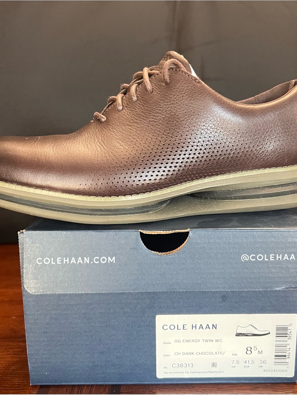 Cole Haan Dark Chocolate Perforated Leather Lace-Up Oxfords
